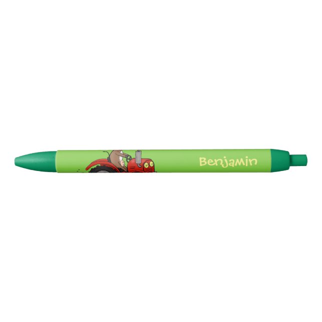 Cute happy cow driving a red tractor cartoon pen (Front)