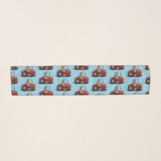 Cute happy cow driving a red tractor cartoon  scarf