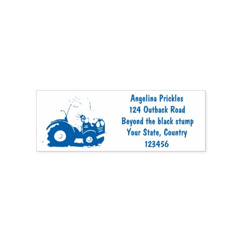 Cute happy cow driving a red tractor cartoon self_inking stamp