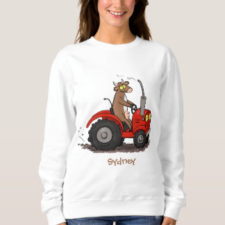 Cute happy cow driving a red tractor cartoon sweatshirt