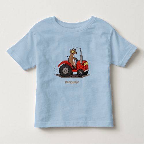 Cute happy cow driving a red tractor cartoon toddler t_shirt