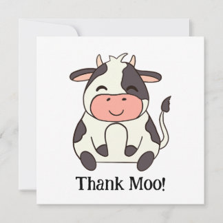 Cute Happy Cow Farm Animal Thank Moo! Thank You Card