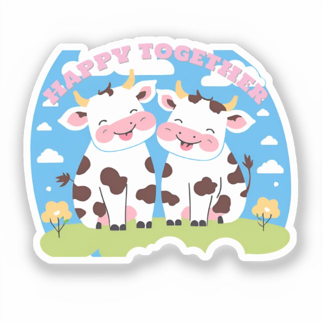 Cute Happy Cows Sticker (Front)