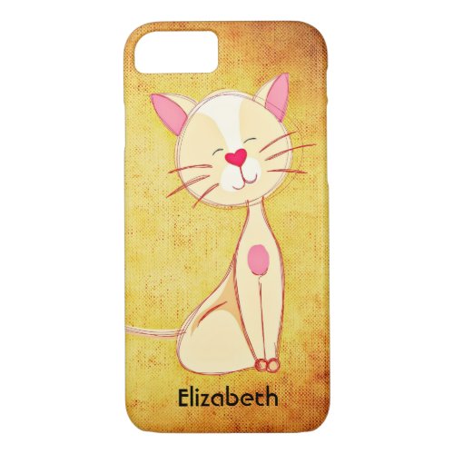 Cute happy Cream Colored Cat Personalized iPhone 87 Case