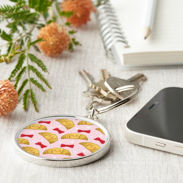 Cute happy croissant pattern keychain (Side)