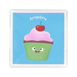 Cute happy cupcake cartoon illustration acrylic tray