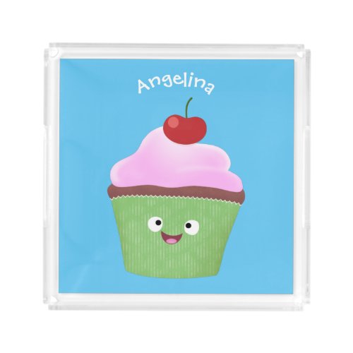 Cute happy cupcake cartoon illustration acrylic tray