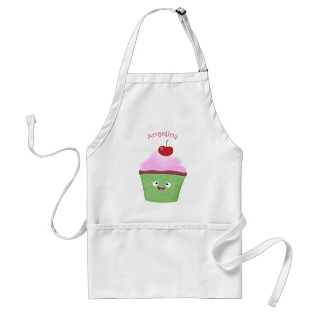Cute happy cupcake cartoon illustration adult apron (Front)