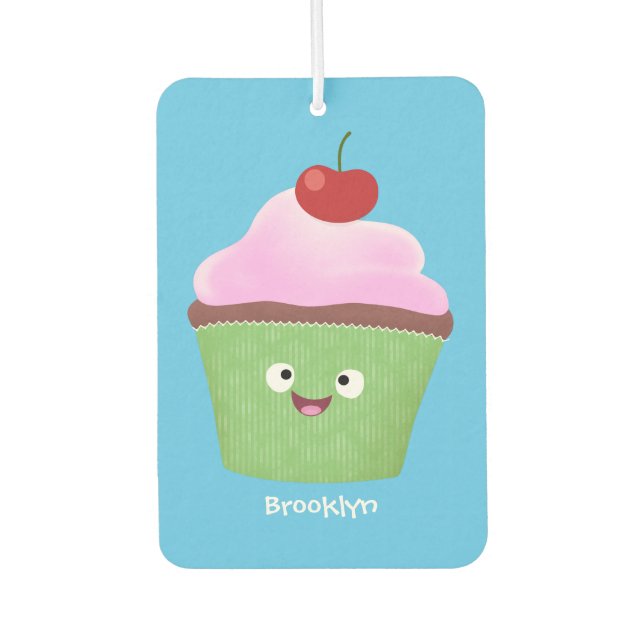 Cute happy cupcake cartoon illustration air freshener (Front)