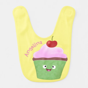 Cute happy cupcake cartoon illustration baby bib