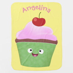 Cute happy cupcake cartoon illustration baby blanket