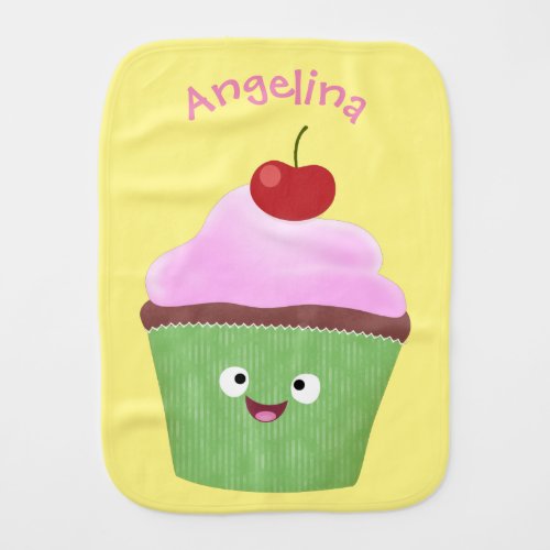 Cute happy cupcake cartoon illustration baby burp cloth