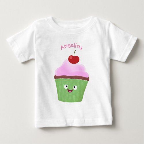 Cute happy cupcake cartoon illustration baby T_Shirt
