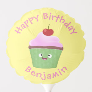Cute happy cupcake cartoon illustration balloon