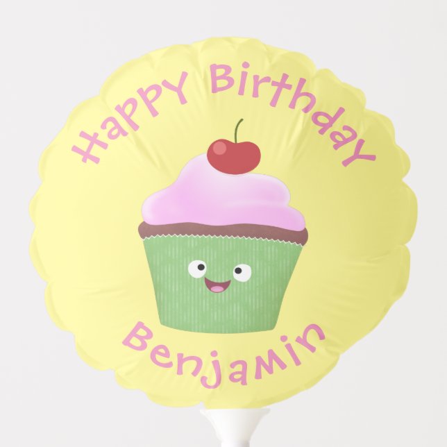 Cute happy cupcake cartoon illustration balloon (Front)