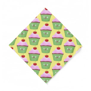 Cute happy cupcake cartoon illustration  bandana