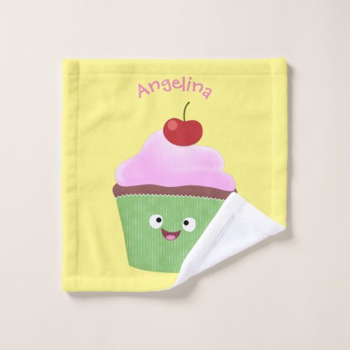 Cute happy cupcake cartoon illustration bath towel set
