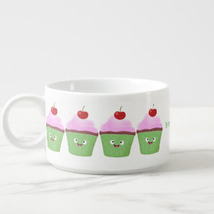 Cute happy cupcake cartoon illustration bowl