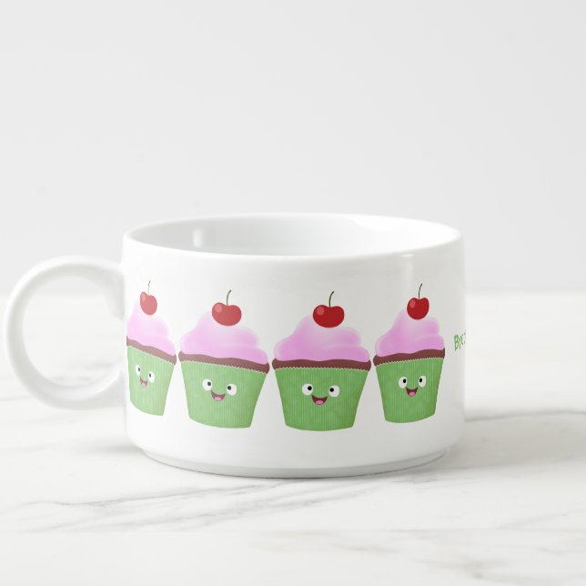 Cute happy cupcake cartoon illustration bowl (Right)