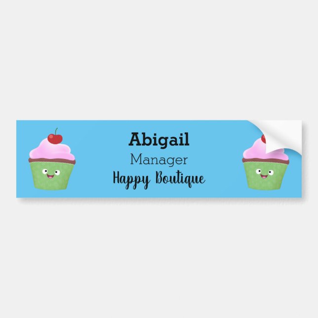Cute happy cupcake cartoon illustration  bumper sticker (Front)