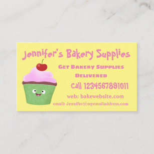 Cute happy cupcake cartoon illustration business card