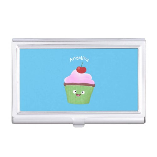 Cute happy cupcake cartoon illustration business card case