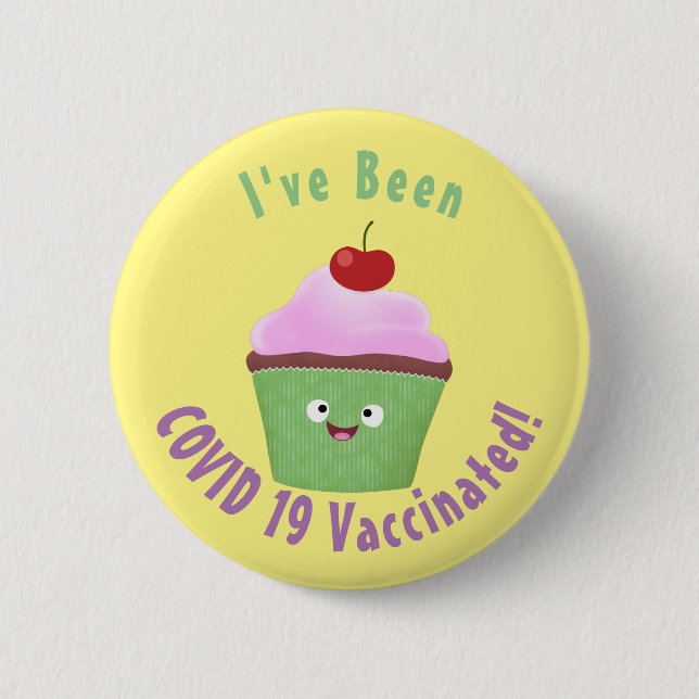 Cute happy cupcake cartoon illustration  button (Front)