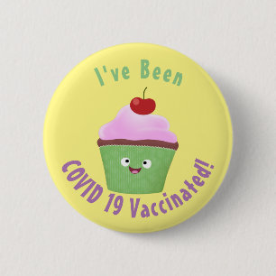 Cute happy cupcake cartoon illustration  button