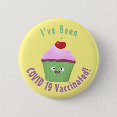 Cute happy cupcake cartoon illustration  button