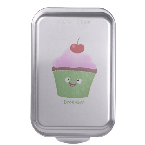 Cute happy cupcake cartoon illustration cake pan