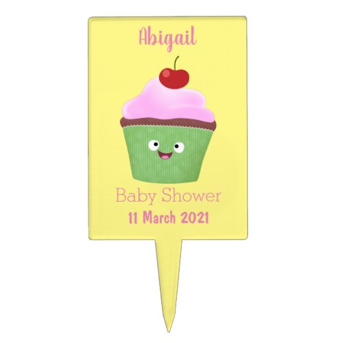 Cute happy cupcake cartoon illustration cake topper