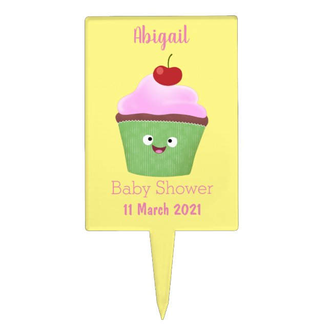 Cute happy cupcake cartoon illustration cake topper (Front)