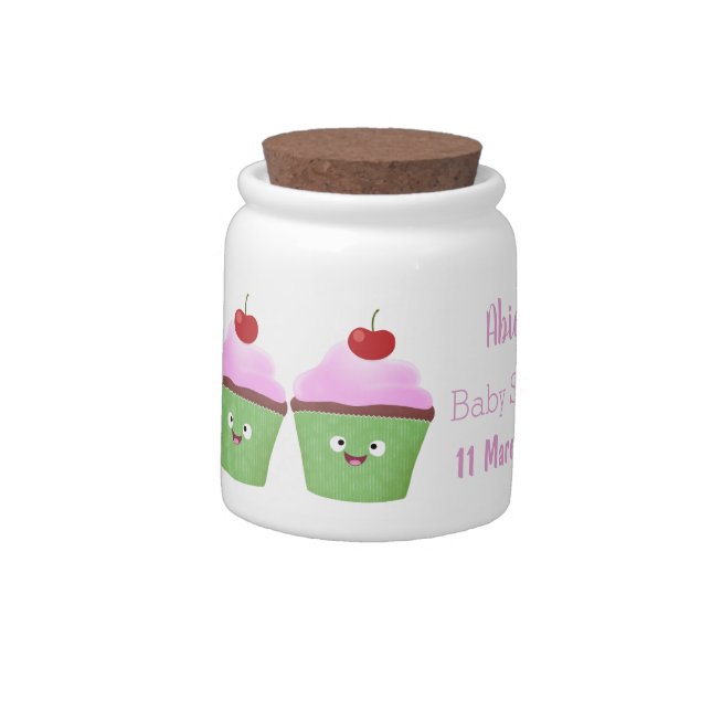 Cute happy cupcake cartoon illustration candy jar (Left)