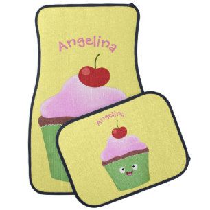 Cute happy cupcake cartoon illustration car floor mat