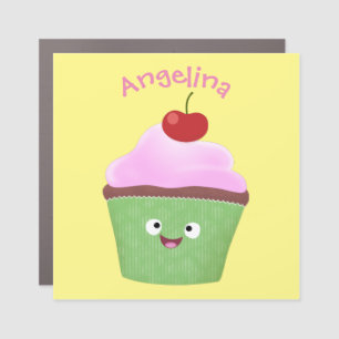Cute happy cupcake cartoon illustration car magnet