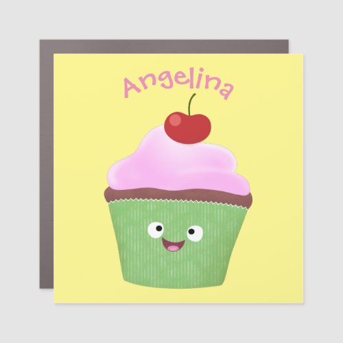 Cute happy cupcake cartoon illustration car magnet