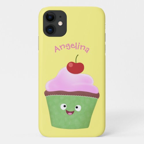 Cute happy cupcake cartoon illustration iPhone 11 case