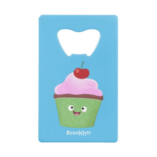 Cute happy cupcake cartoon illustration credit card bottle opener