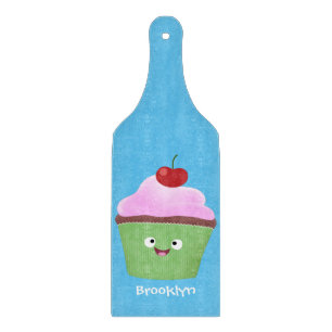 Cute happy cupcake cartoon illustration cutting board