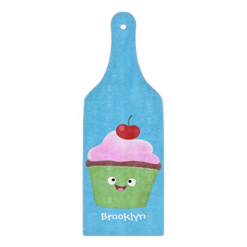 Cute happy cupcake cartoon illustration cutting board