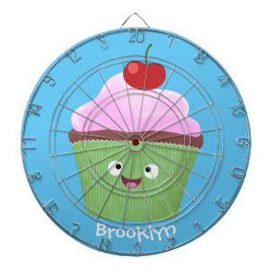 Cute happy cupcake cartoon illustration dart board