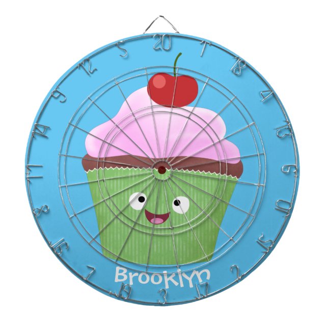 Cute happy cupcake cartoon illustration dart board (Front)