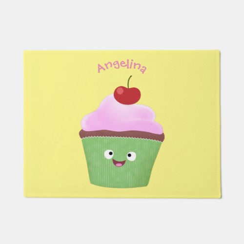 Cute happy cupcake cartoon illustration doormat
