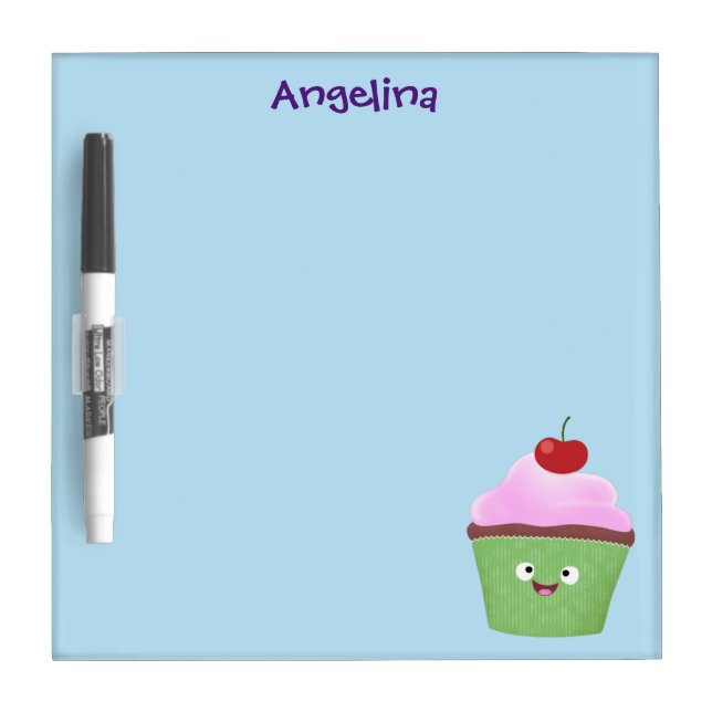 Cute happy cupcake cartoon illustration dry erase board (Front)