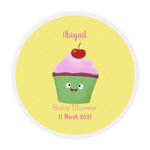 Cute happy cupcake cartoon illustration edible frosting rounds