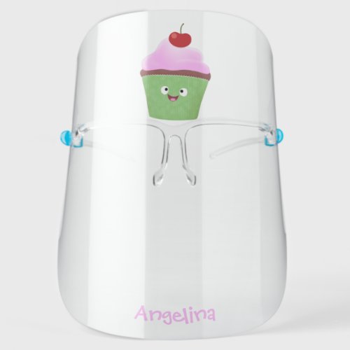 Cute happy cupcake cartoon illustration face shield