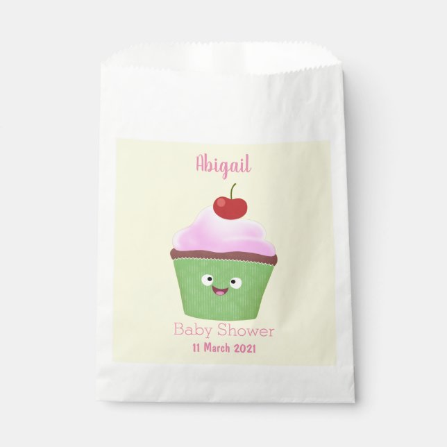Cute happy cupcake cartoon illustration favor bag (Front)