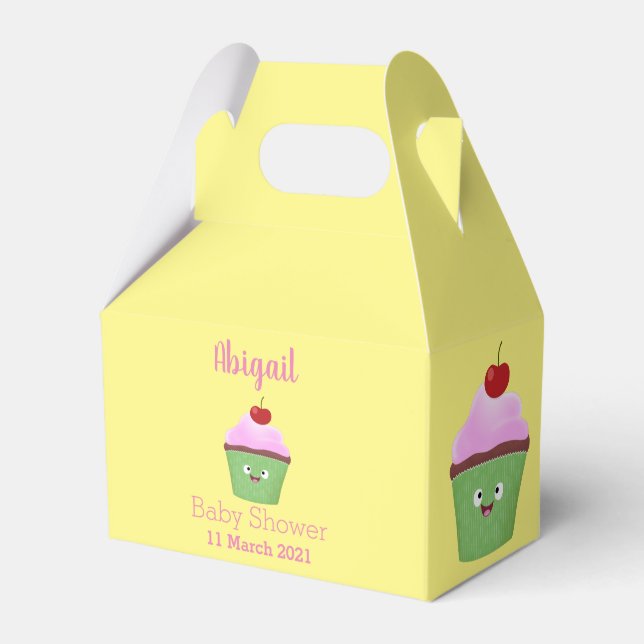 Cute happy cupcake cartoon illustration  favor boxes (Front Side)