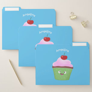 Cute happy cupcake cartoon illustration file folder