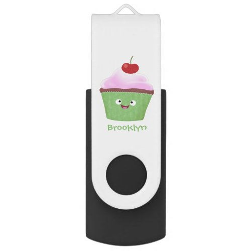 Cute happy cupcake cartoon illustration  flash drive